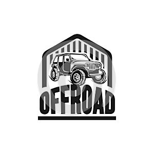 Off-road logo. Emblem extreme competition. Adventure suv and car club off-road elements. Beautiful vector illustration with unique