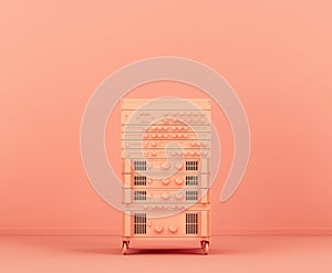 Monochrome orange color professional audio rack in a pink studio, 3d rendering