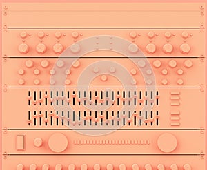 Monochrome orange color professional audio rack in a pink studio, 3d rendering