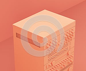 Monochrome orange color professional audio rack in a pink studio, 3d rendering