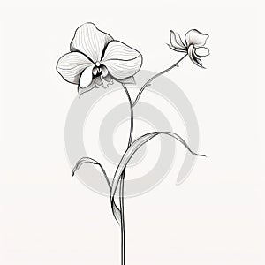 Monochrome Orchid Flower Drawing - Minimalist Vector Illustration
