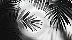 Monochrome palm leaf shadows on a white background