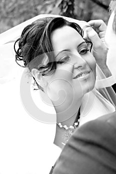 Monochrome picture of bride