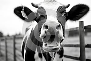 Monochrome Portrait of a Curious Cow, created by Generative AI