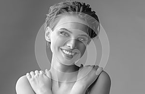 Monochrome portrait of a happy young woman