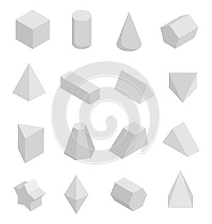 Monochrome Prisms Set Isolated on White Backdrop