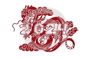 Monochrome red dragon. Symbol of new year. Oriental zodiac beast with 2024 number. Traditional Asian mystic animal