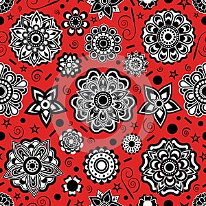 Monochrome red mandala floral pattern