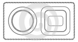 Monochrome rope frame set. Flat vector illustration isolated on white