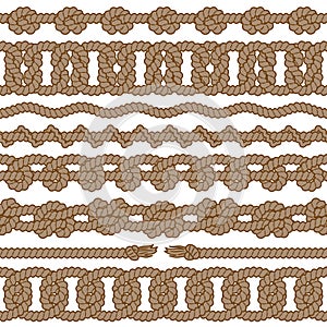 Monochrome rope vector seamless borders set