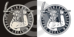 Monochrome round emblem with pitman