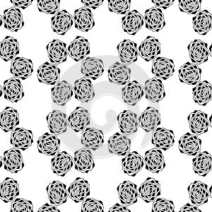 Monochrome seamless background. Simple flat floral motif . Suitable for fabrics. Vector outlines and silhouettes