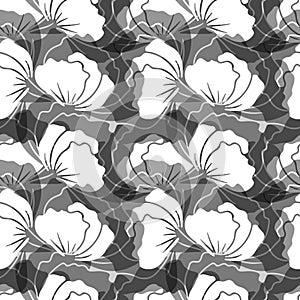 Monochrome seamless pattern with abstract retro poppy flowers