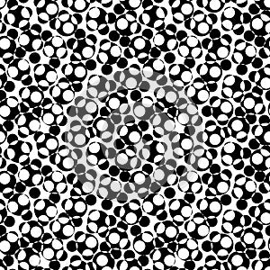 Monochrome seamless pattern, chaotic overlay circles, dots