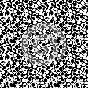 Monochrome seamless pattern, chaotic overlay circles, dots