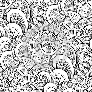 Monochrome Seamless Pattern with Floral Motifs