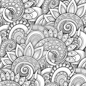 Monochrome Seamless Pattern with Floral Motifs