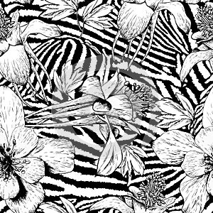 Monochrome seamless vintage flower pattern