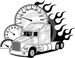 Monochrome semi truck vector illustration on white background