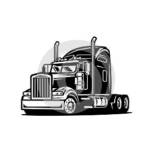 Monochrome semi truck vector image isolated, black anda white trucker image vector