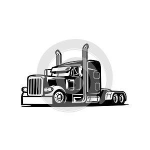 Monochrome semi truck vector image isolated, black anda white trucker image vector