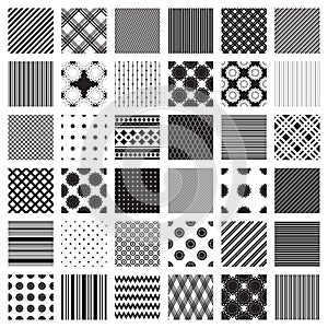 Monochrome set of geometric patterns. Only black and white colors.