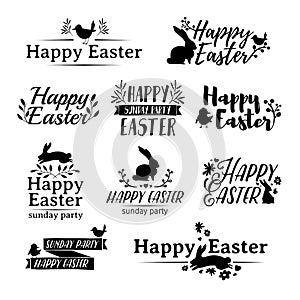 Monochrome set logo for Easter. Badges for the spring holiday of Easter. The design of label with a decor of flower