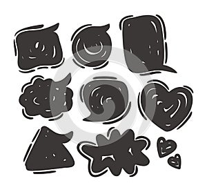 Monochrome set of various speech bubbles. Vector isolated on white background