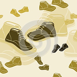 Monochrome Shoes Vector Illustration With Dark Background Seamless Pattern