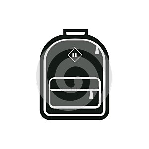 Monochrome silhouette of backpack icon. Stylized simplified symbol of rucksack. Knapsack. Schoolbag. Sack. Vector