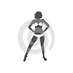 Monochrome silhouette tanned naked woman slim body in swimsuit front view vector illustration