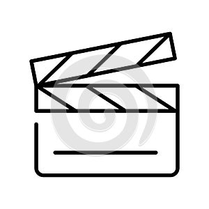 Monochrome simple clapperboard icon vector illustration outline linear logo video film production