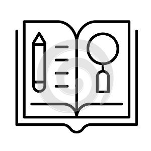 Monochrome simple open paper book literature icon vector illustration textbook or publish magazine