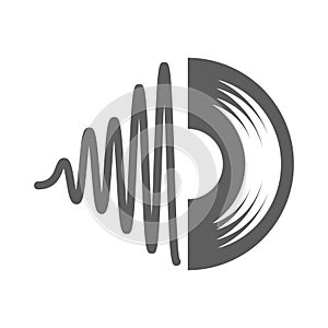 Monochrome simple record icon with retro analogue vinyl plate voice wave graph vector illustration