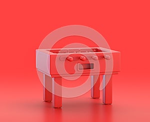 Monochrome single color red 3d Icon, a single foosball table in red background,single color, 3d rendering
