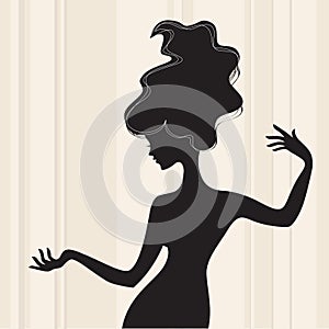 Monochrome single woman sideview with long hair