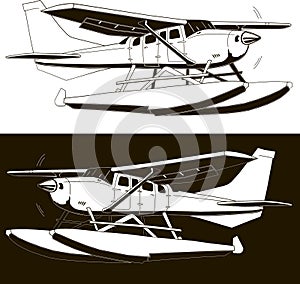 Monochrome sketch of a single-engine hydroplane, 2 options