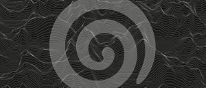 Monochrome sound line waves abstract background . Distorted line shapes on a black background.