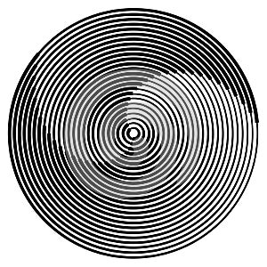 Monochrome spiral geometric. Rotating radial lines abstract design element. Abstract vortex line background
