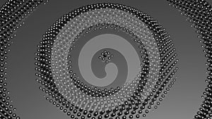 Monochrome spreading rings of small metal balls, seamless loop. Design. Grey moving circles of tiny spheres.