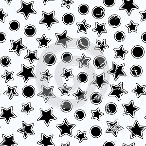 Monochrome star seamless pattern with grunge effect
