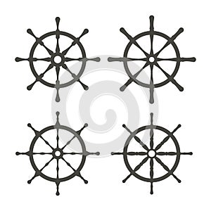Monochrome steering boat wheels set icon. Travel concept. Rudder, helm symbol