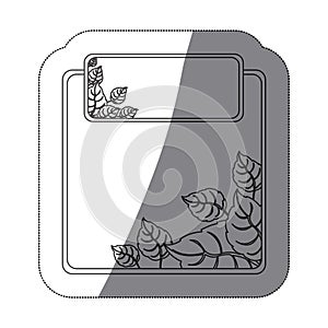 monochrome sticker with set of frames leaves with middle shadow