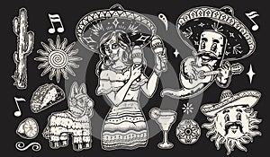 Monochrome stickers collection for cinco de mayo