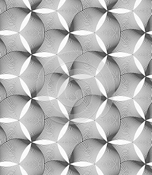 Monochrome striped puckered hexagons