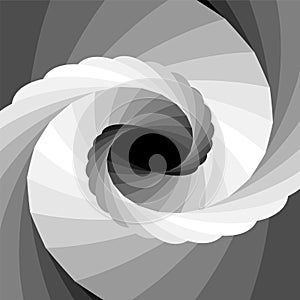 Monochrome Striped Vortex Shimmering from Black to White Tones and Converging to the Center