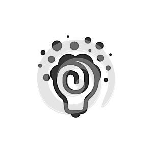 Monochrome stylized lightbulbs logotype, new idea and solution abstract symbol, flat bright cartoon incandescent light
