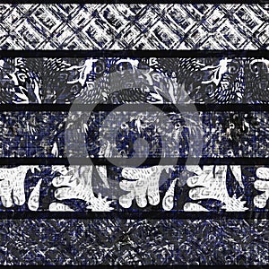 Monochrome summer patchwork stripe woven texture. Grunge vintage printed black white cotton textile effect. Patched