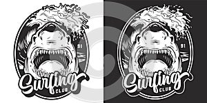 Monochrome summer surfing club label