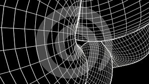 Monochrome surface of spacetime grid, seamless loop. Design. Black and white 3D flowing grid, scientific concept.